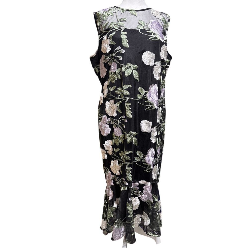 Calvin Klein Womens 14 Black White & Purple Embroidered Floral Fit & Flare Dress